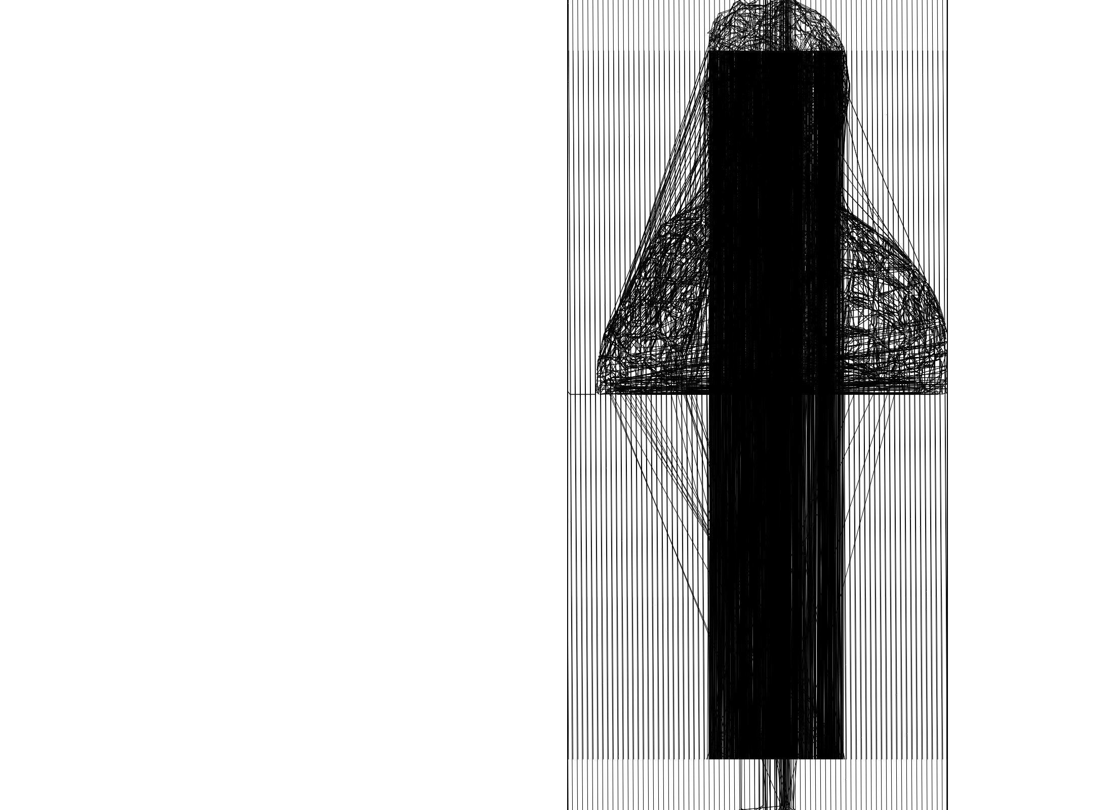 Black line drawing on a white background. A wireframe figure covered by a bunch of vertical lines.