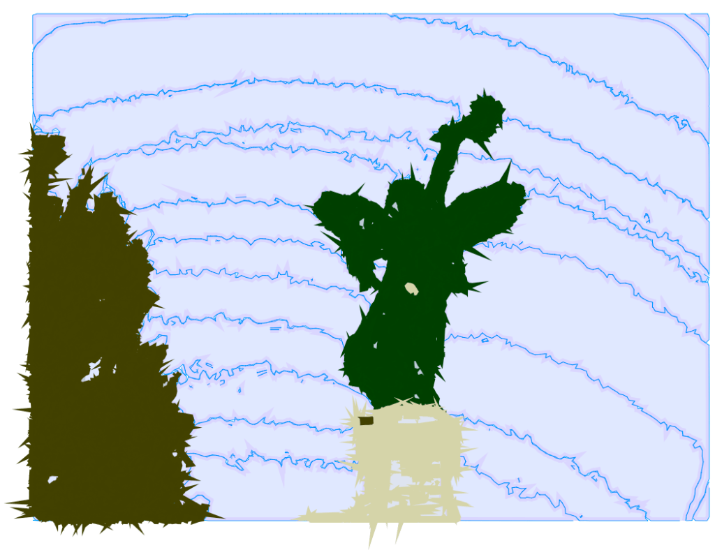 The above image but all the objects are solid and spiky.
